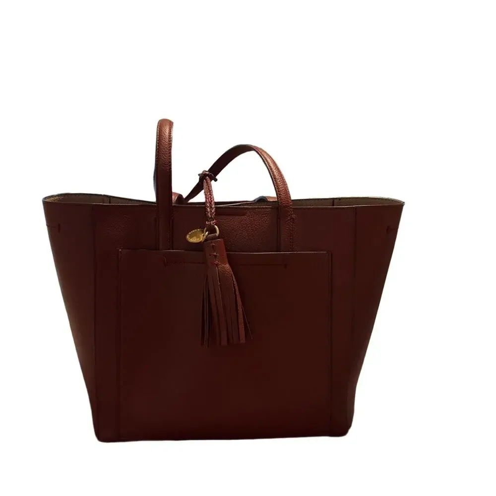 Cole Hann Brown Leather Tassel Charm Top Handle Shoulder Bag